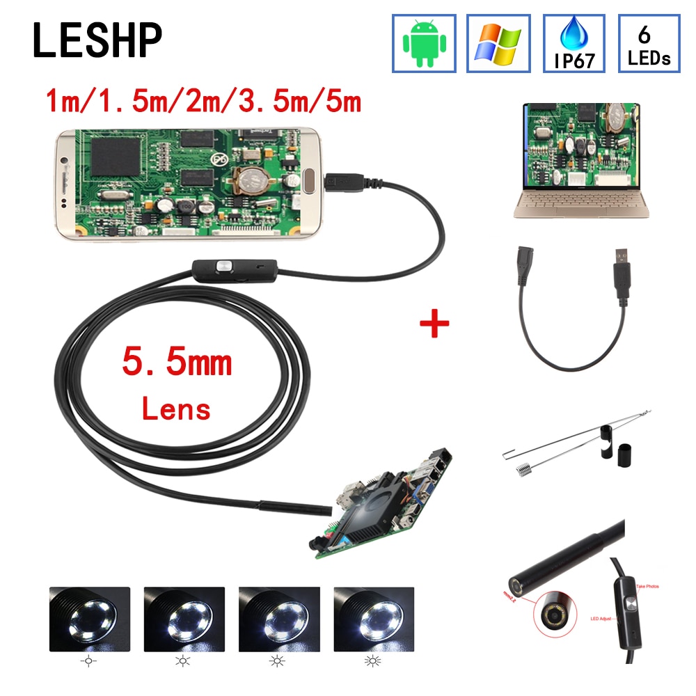 HD USB ð ī޶, ȵ̵ PC  ˻ , Ʈ ̺, 6 LED, 1/1.5, 2/3.5, 5M, 5.5mm